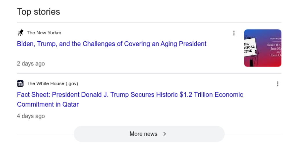 Top Stories example showing news carousel for trending topics - main view