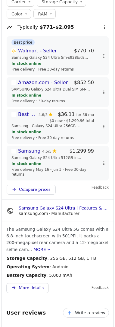 Product Info Right example showing detailed product panel with pricing and reviews - main view