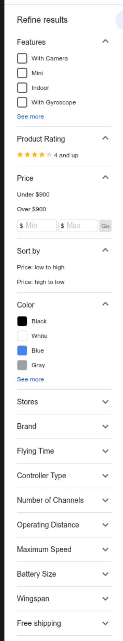 Filter Sidebar screenshot - main filter panel view